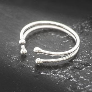 Adjustable Double Shank Ring with Beads in Sterling Silver