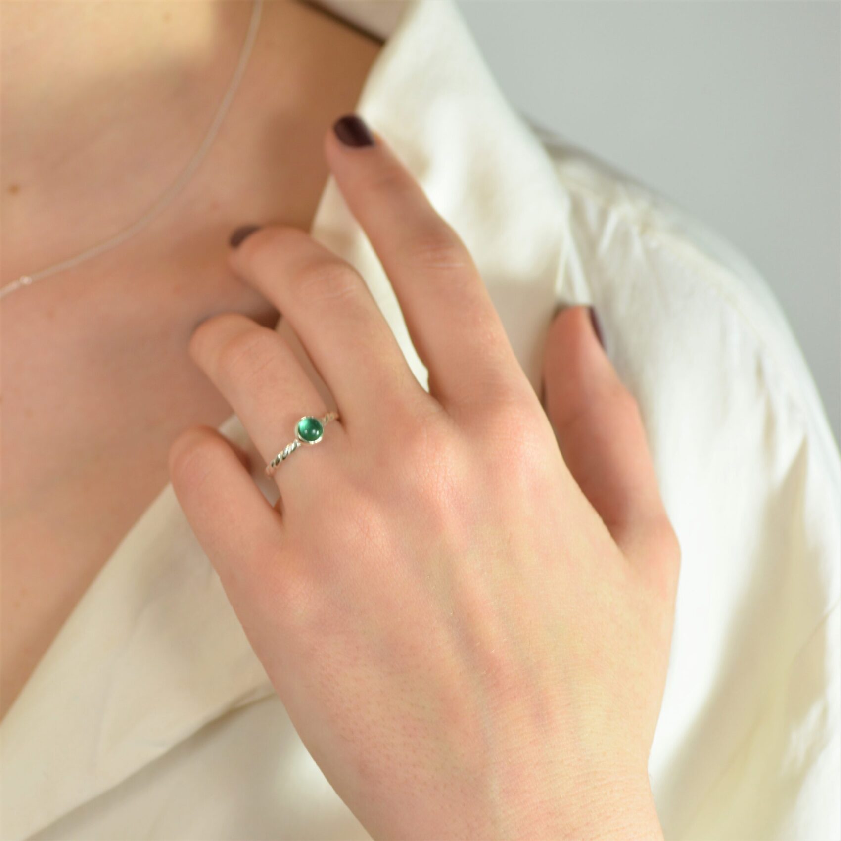 May Birthstone Silver Emerald Ring