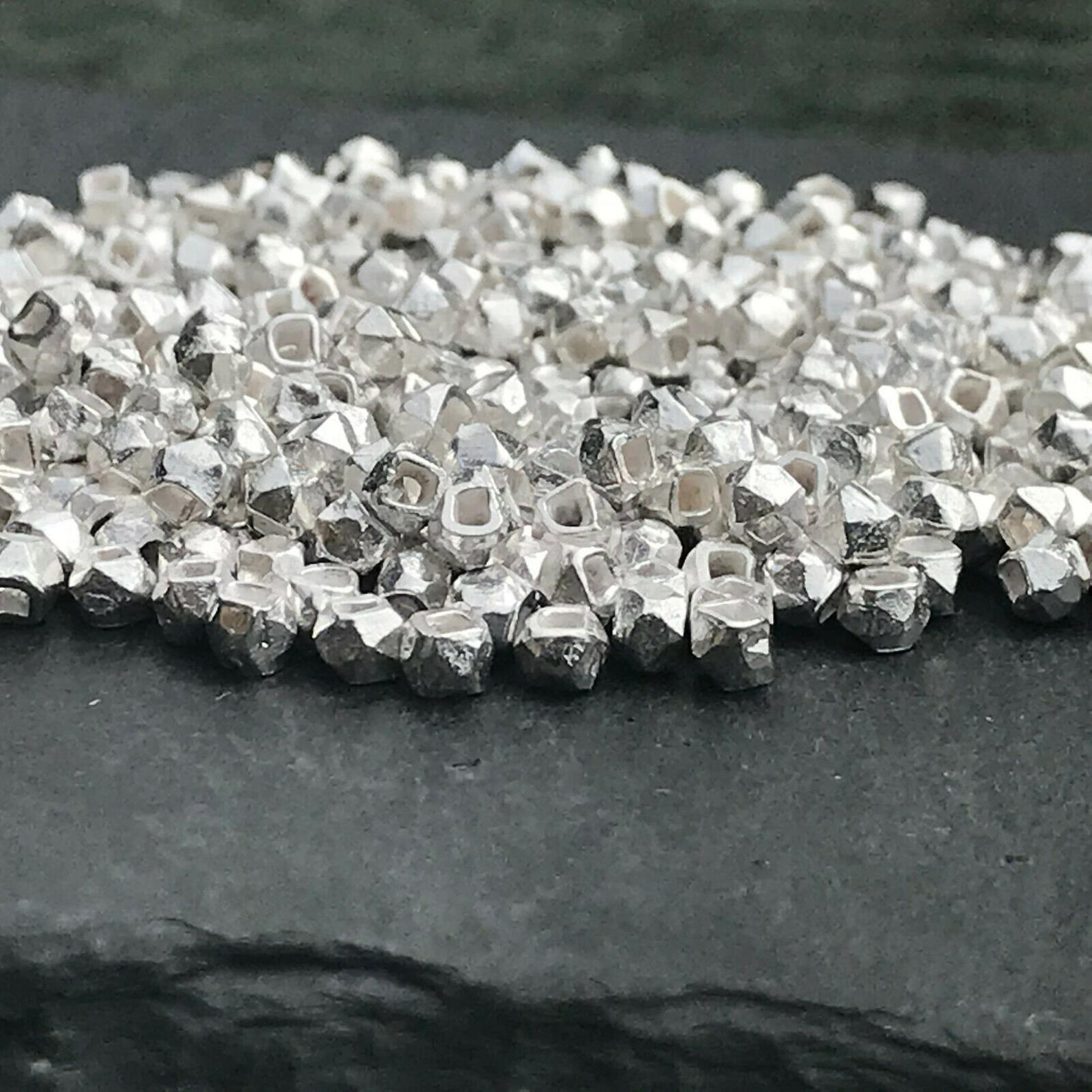 Faceted Round Hollow Beads in 925 Sterling Silver – 2mm Diameter