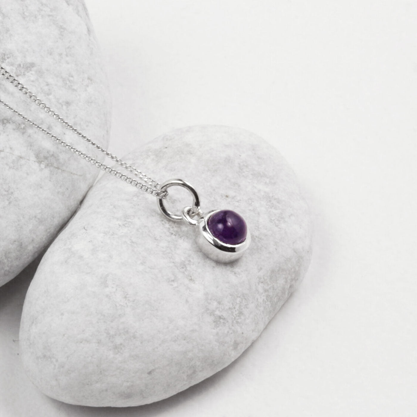 February Birthstone Necklace with Amethyst Charm in Sterling Silver
