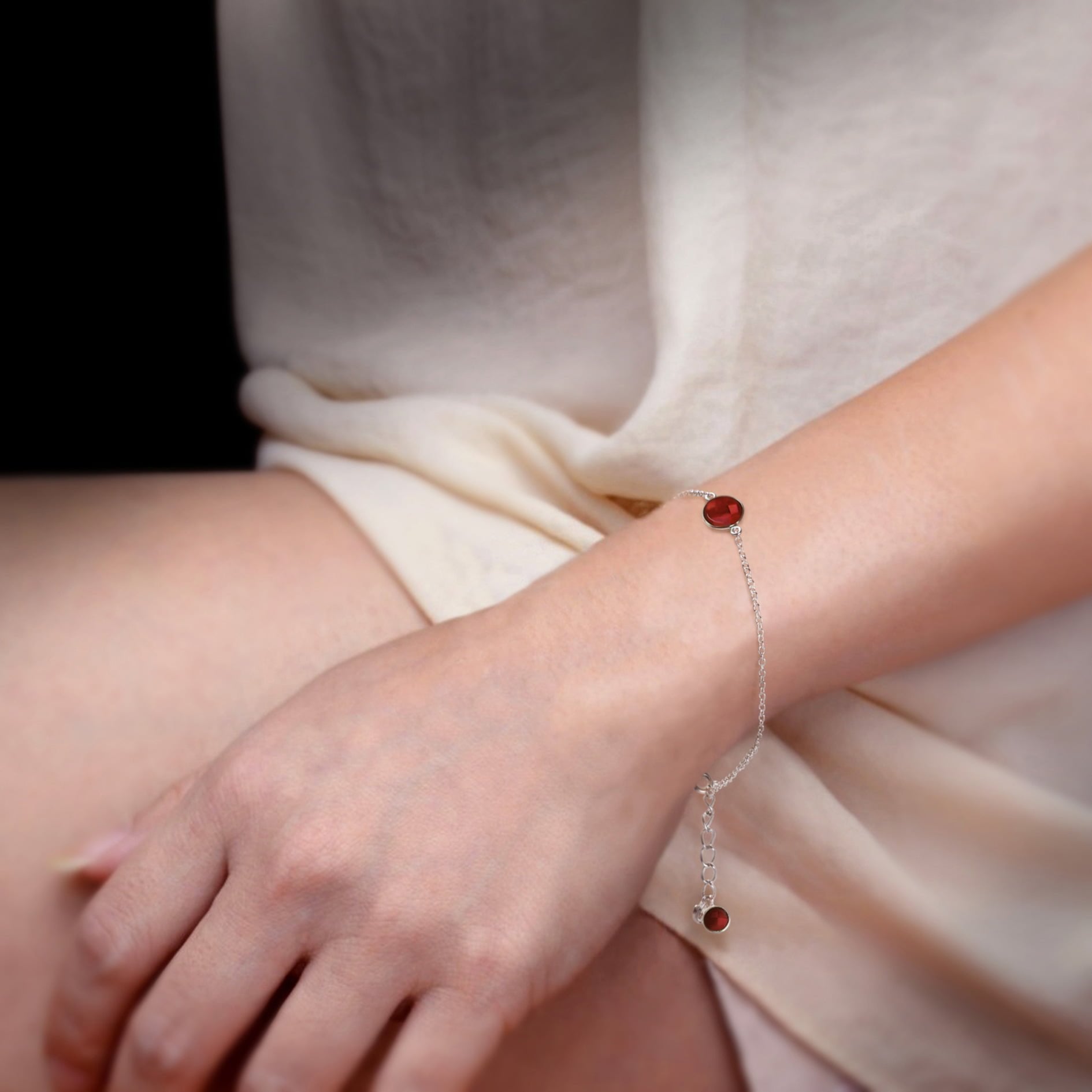 Garnet Chain Bracelet In Sterling Silver