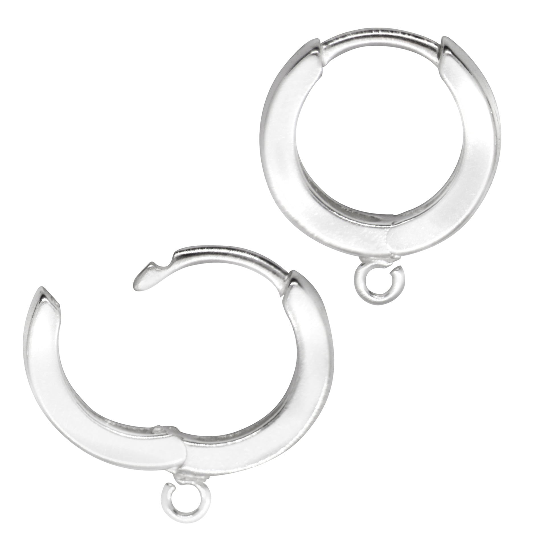 Hinged Huggie Hoop Earring Findings in Sterling Silver - 14mm Diameter
