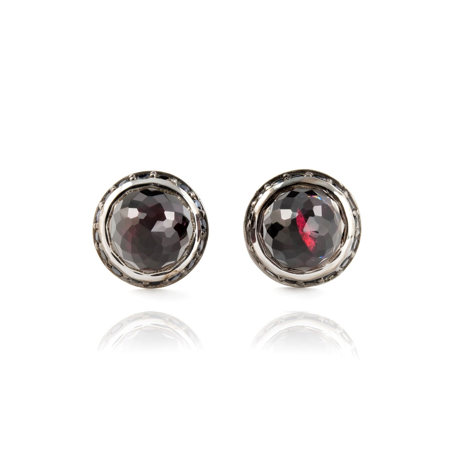 Istanbul Night Garnet and Black Spinel Studs in Sterling Silver