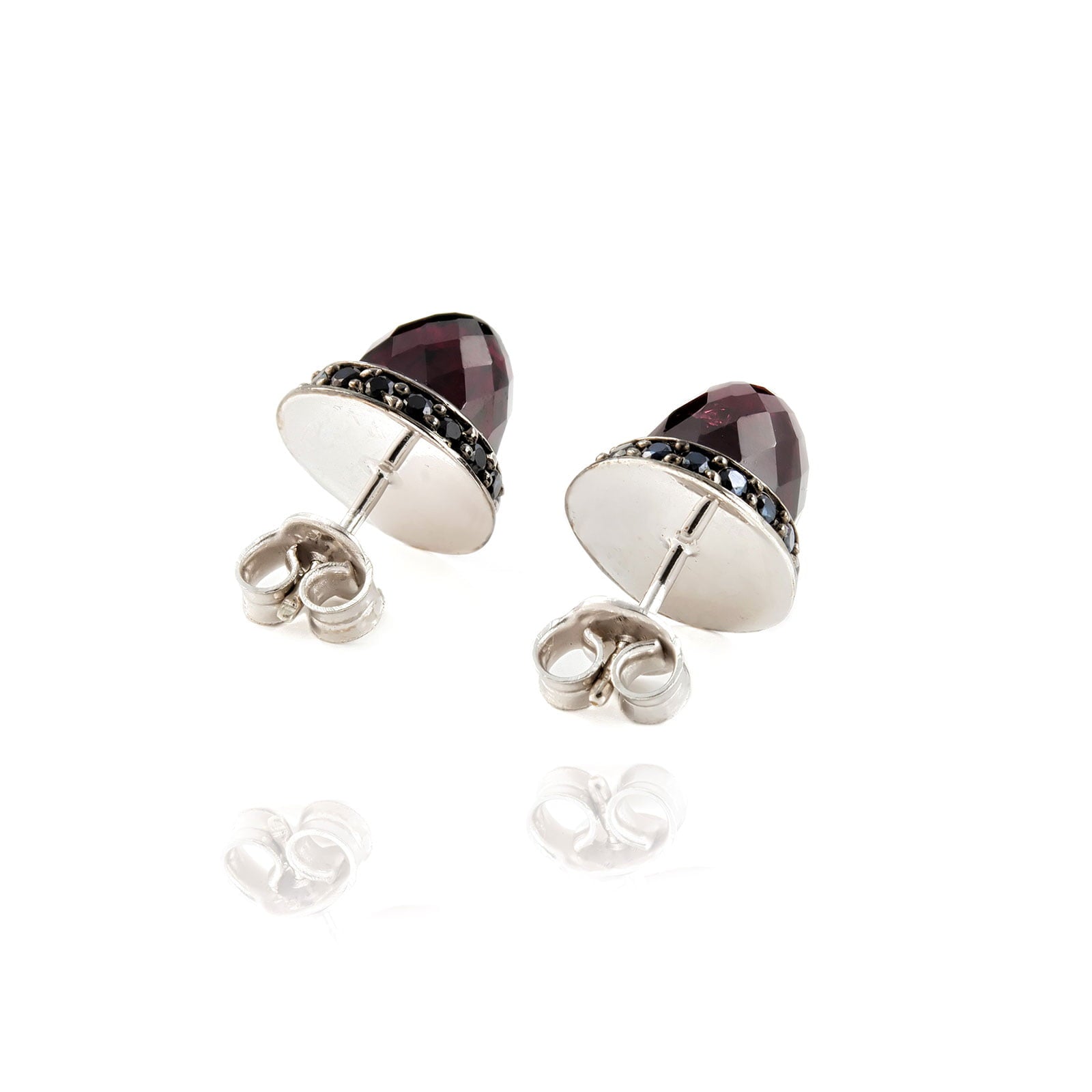 Istanbul Night Garnet and Black Spinel Studs in Sterling Silver
