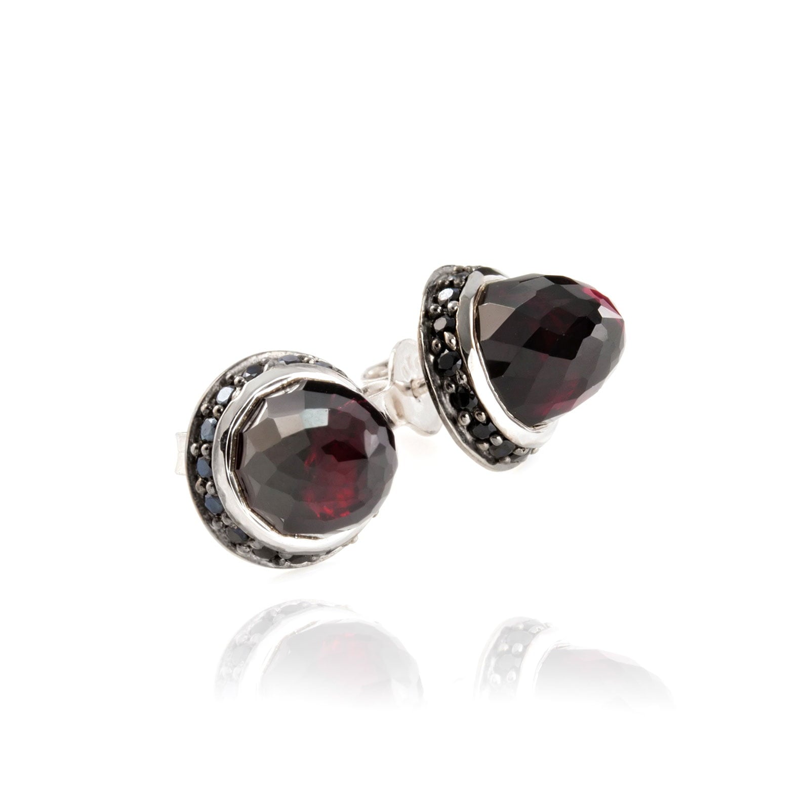 Istanbul Night Garnet and Black Spinel Studs in Sterling Silver