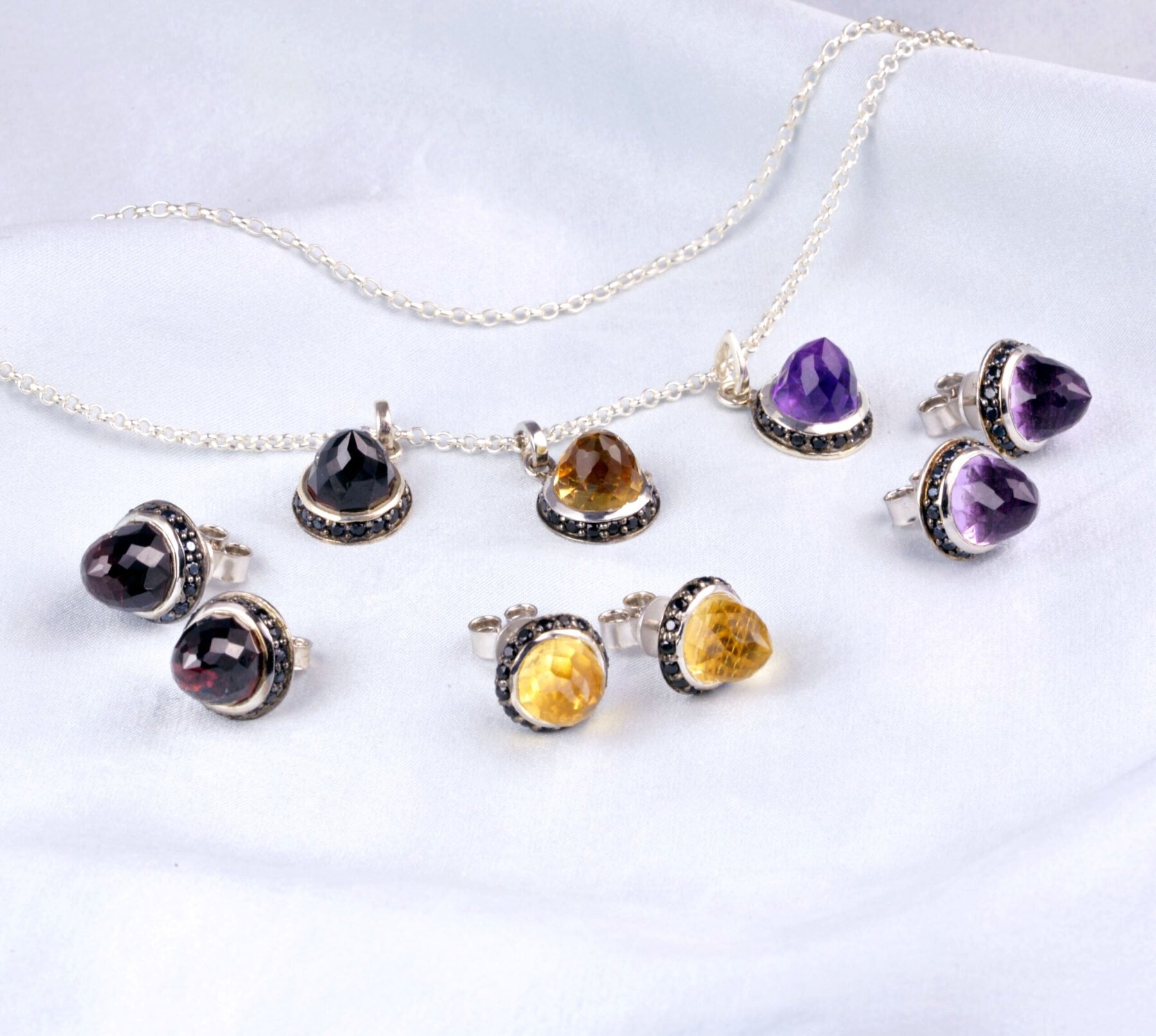 Istanbul Night Garnet and Black Spinel Jewellery Set in Sterling Silver