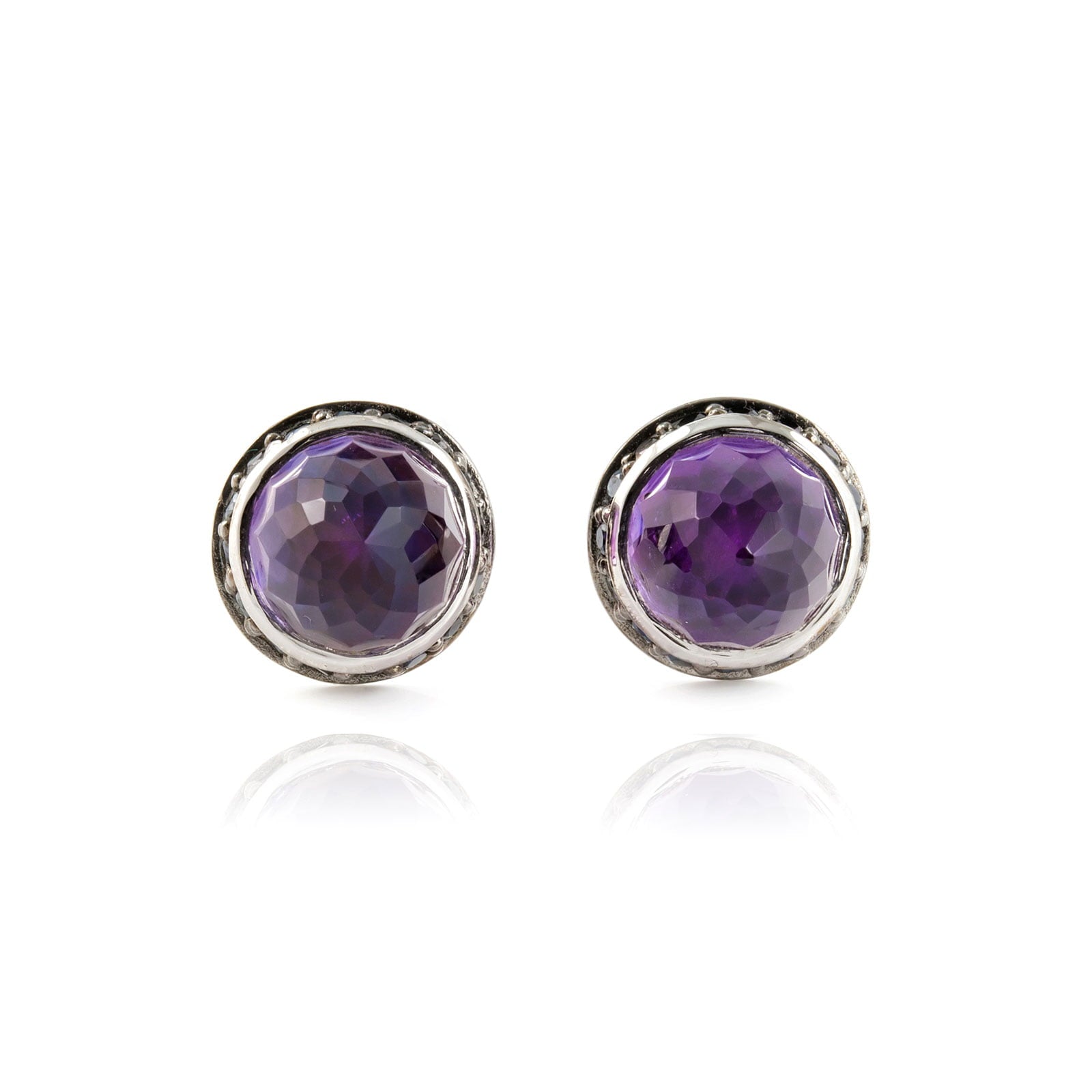 Istanbul Secret Amethyst and Black Spinel Studs in Sterling Silver