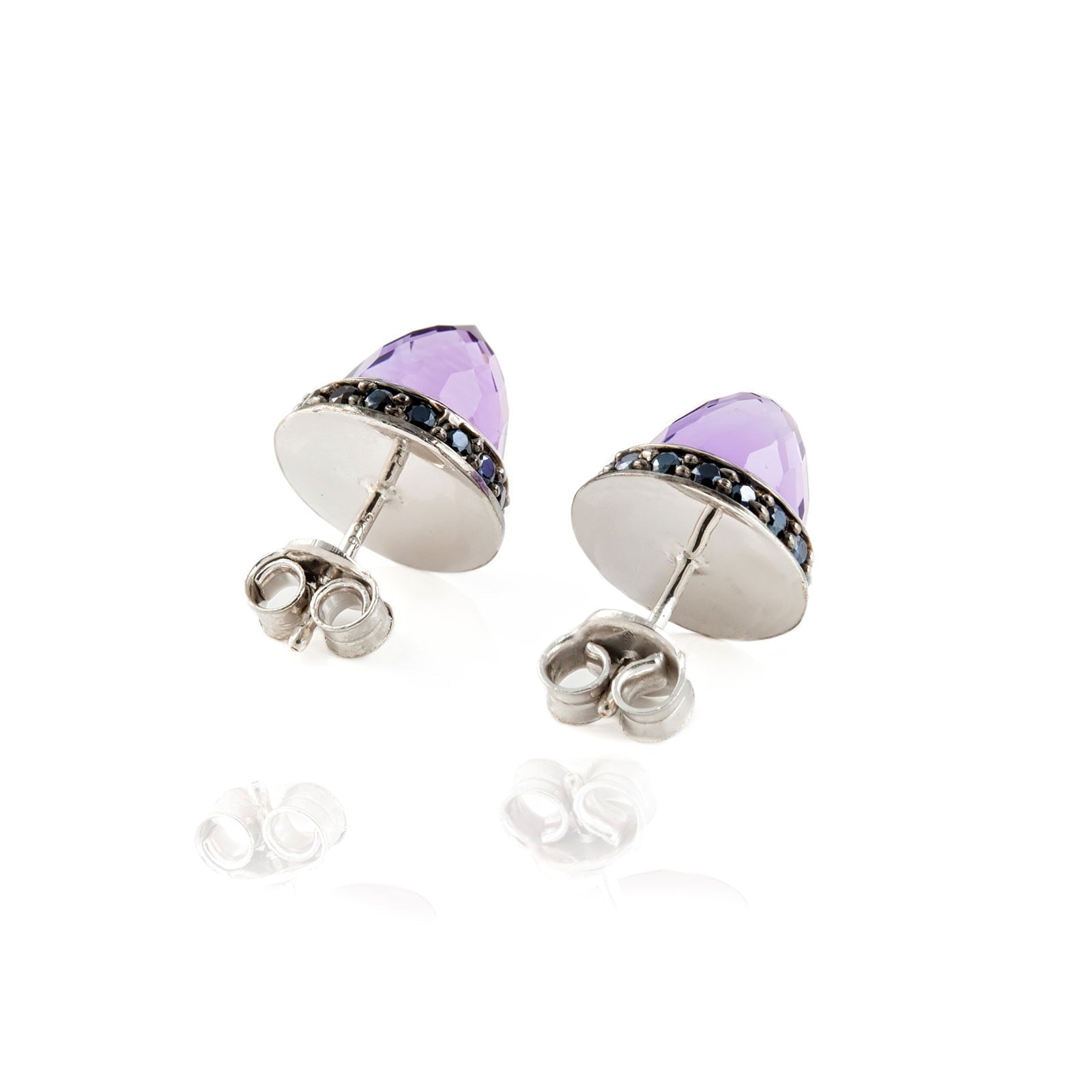 Istanbul Secret Amethyst and Black Spinel Studs in Sterling Silver