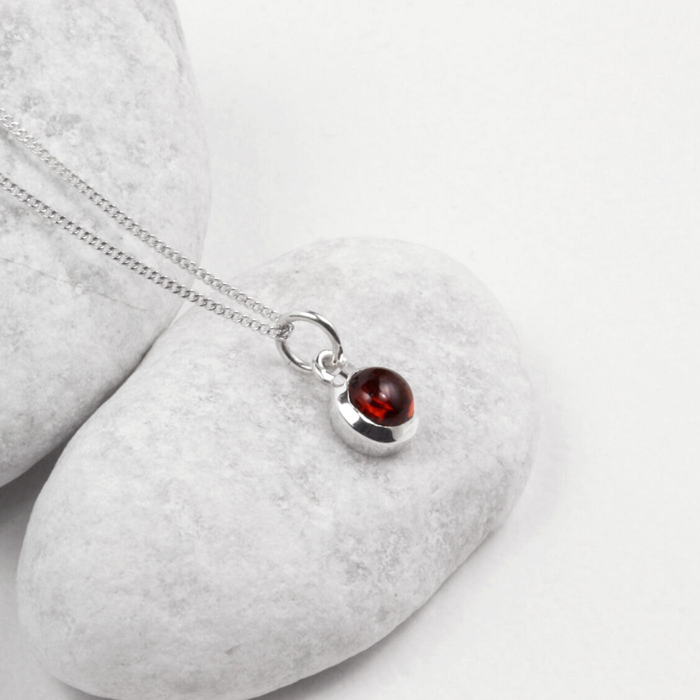 January Birthstone Necklace - Garnet Gemstone Charm in Sterling Silver