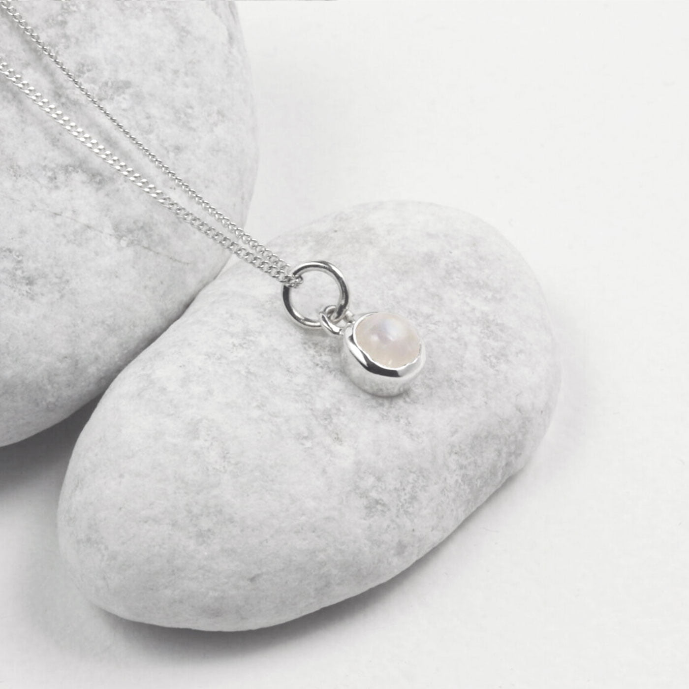 June Birthstone Necklace - Moonstone Charm in Sterling Silver