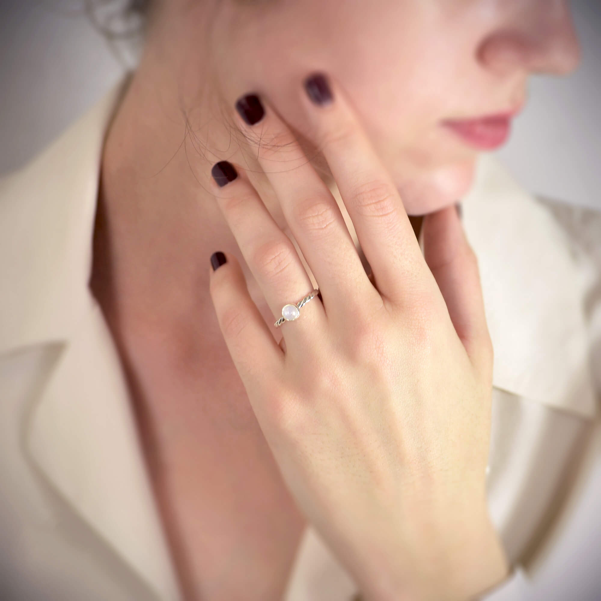 June Birthstone Ring with Moonstone on model