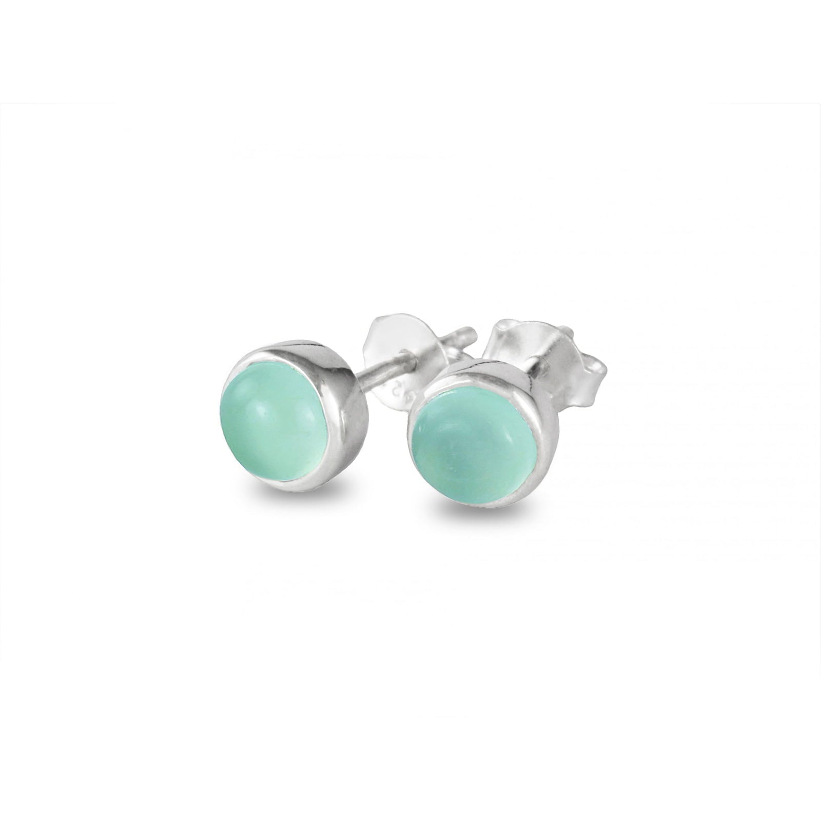March birthstone earrings in silver with aqua chalcedony gemstones