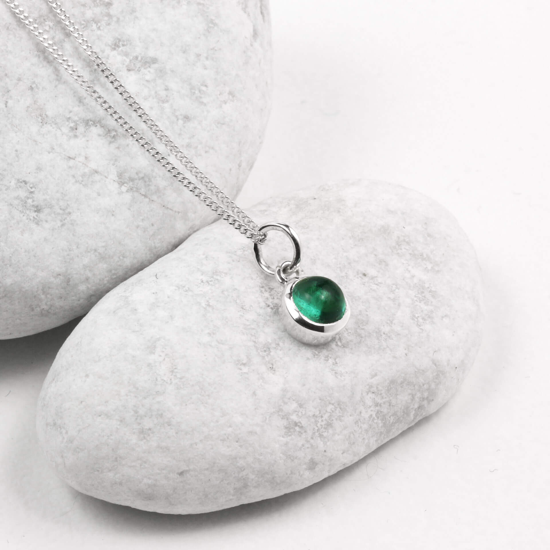 May Birthstone Necklace with Emerald and Silver