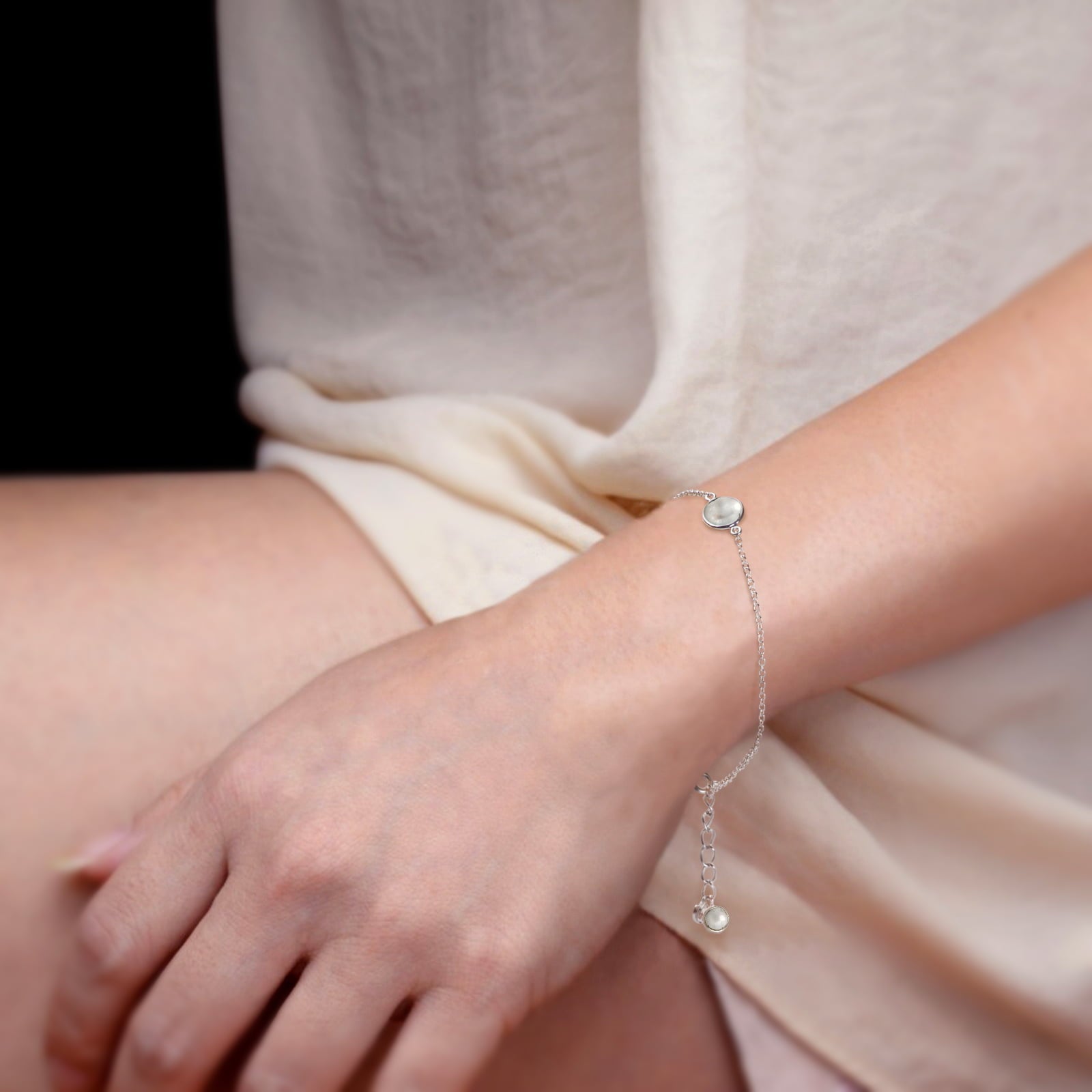 Moonstone Chain Bracelet In Sterling Silver