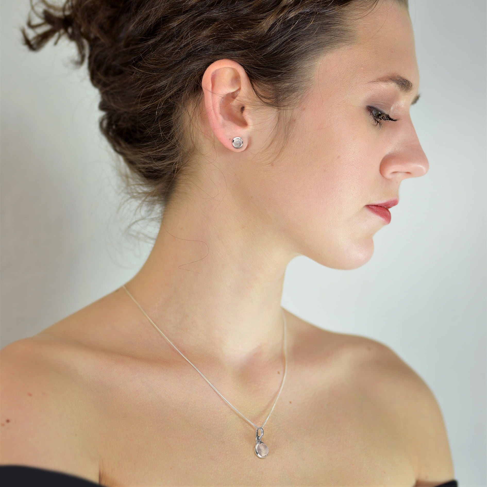 Round Moonstone Jewellery Set in Sterling Silver