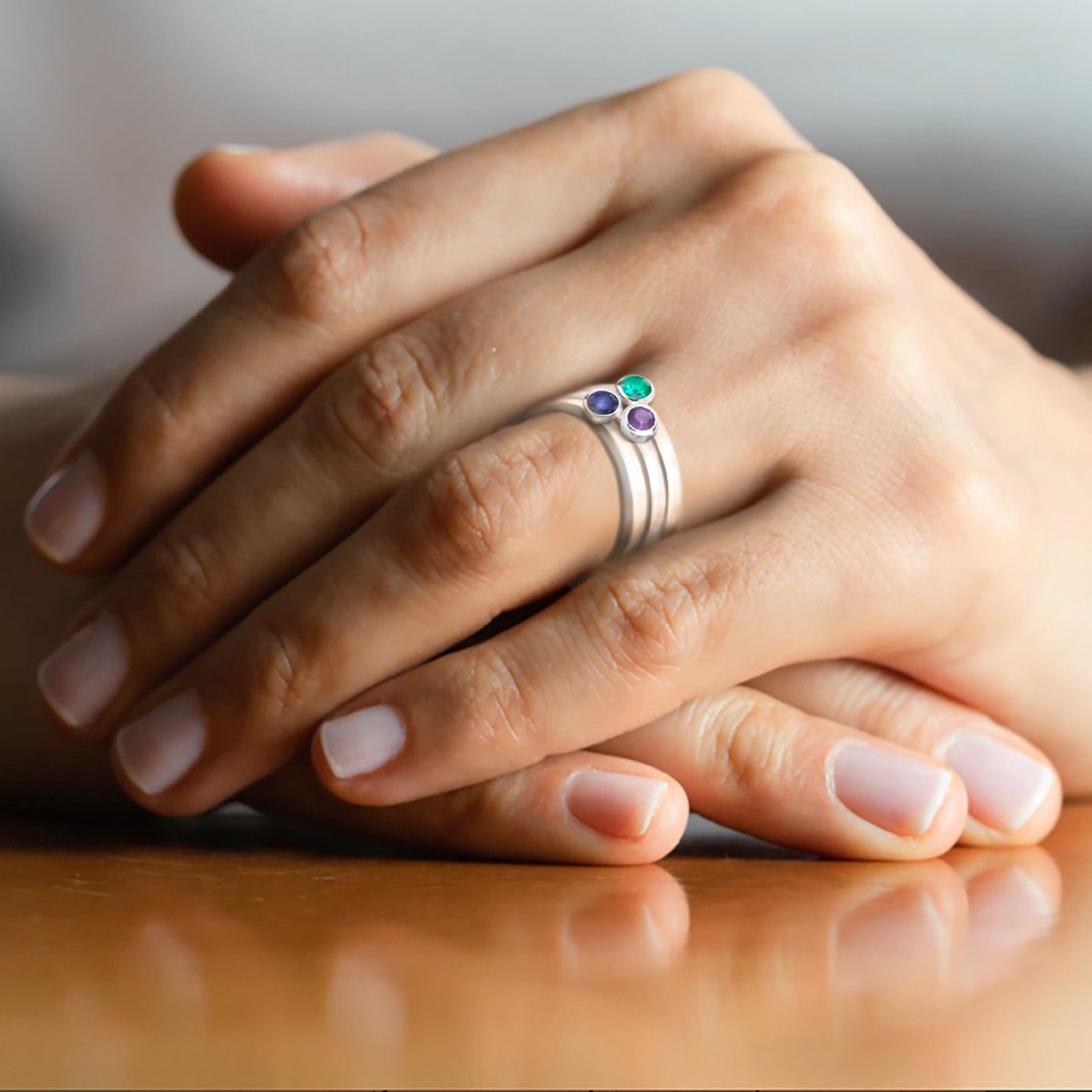 June Birthstone Stackable Ring with Moonstone in Sterling Silver
