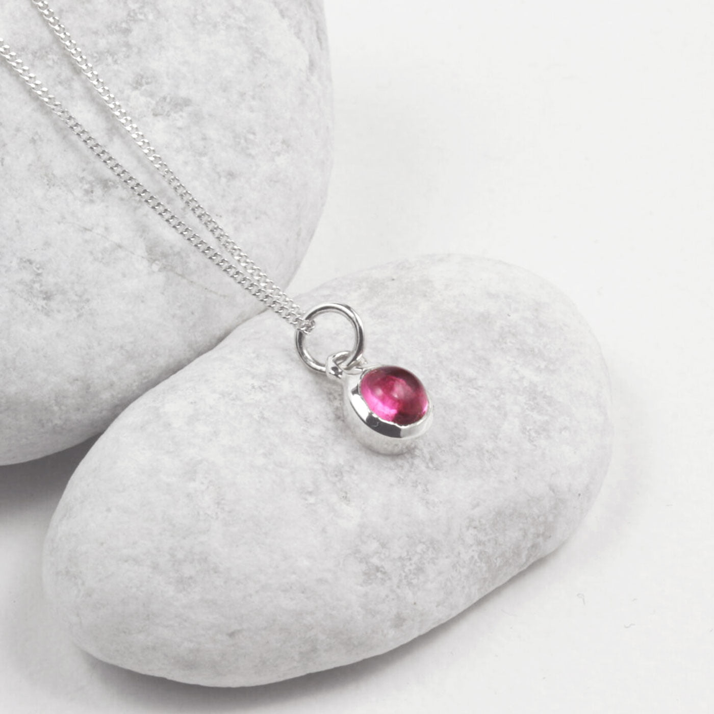 October birthstone necklace with pink tourmaline pendant in silver
