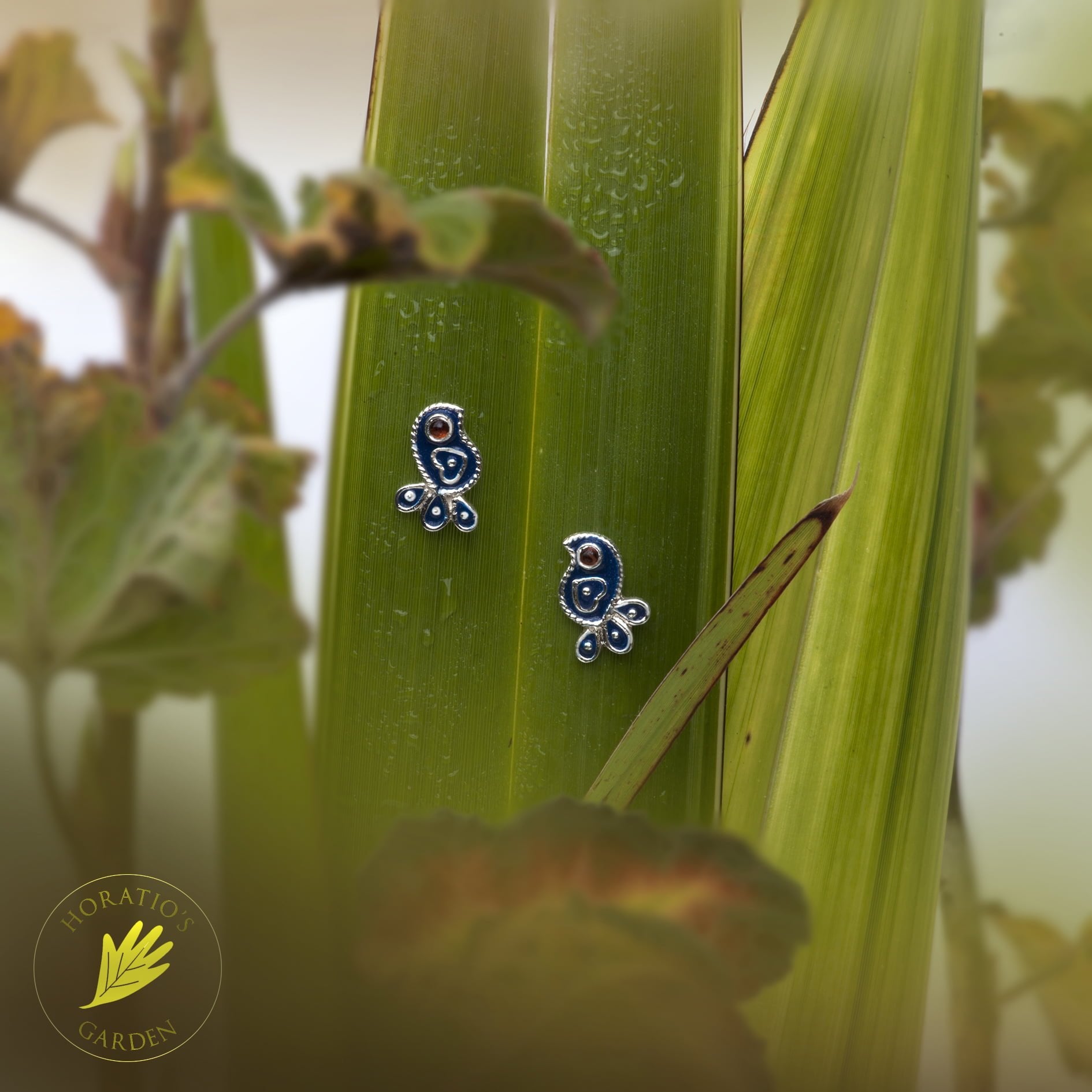Peacock Enamel Studs In Sterling Silver
