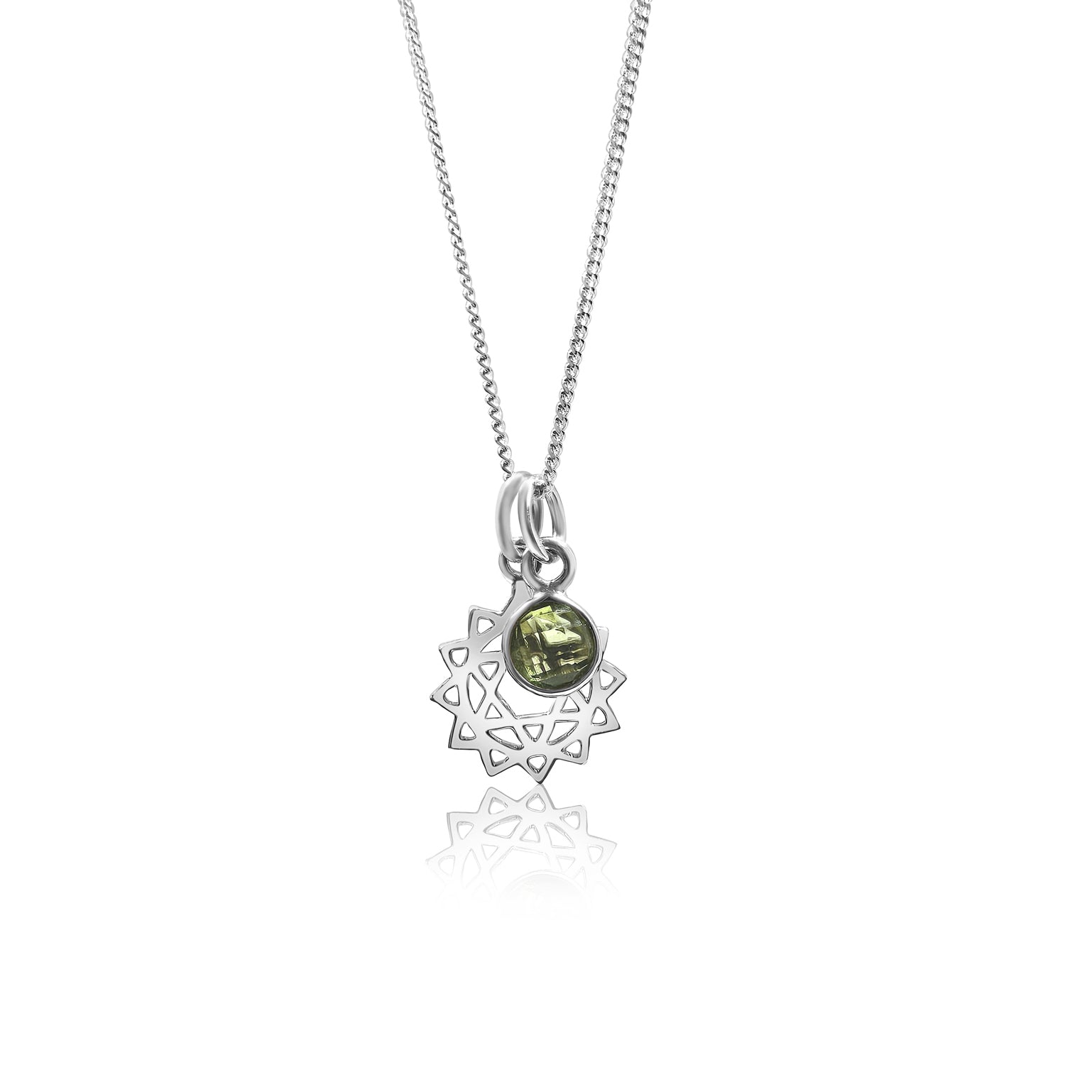 Heart Chakra/Anahata Chakra Charm Necklace In Sterling Silver - Peridot