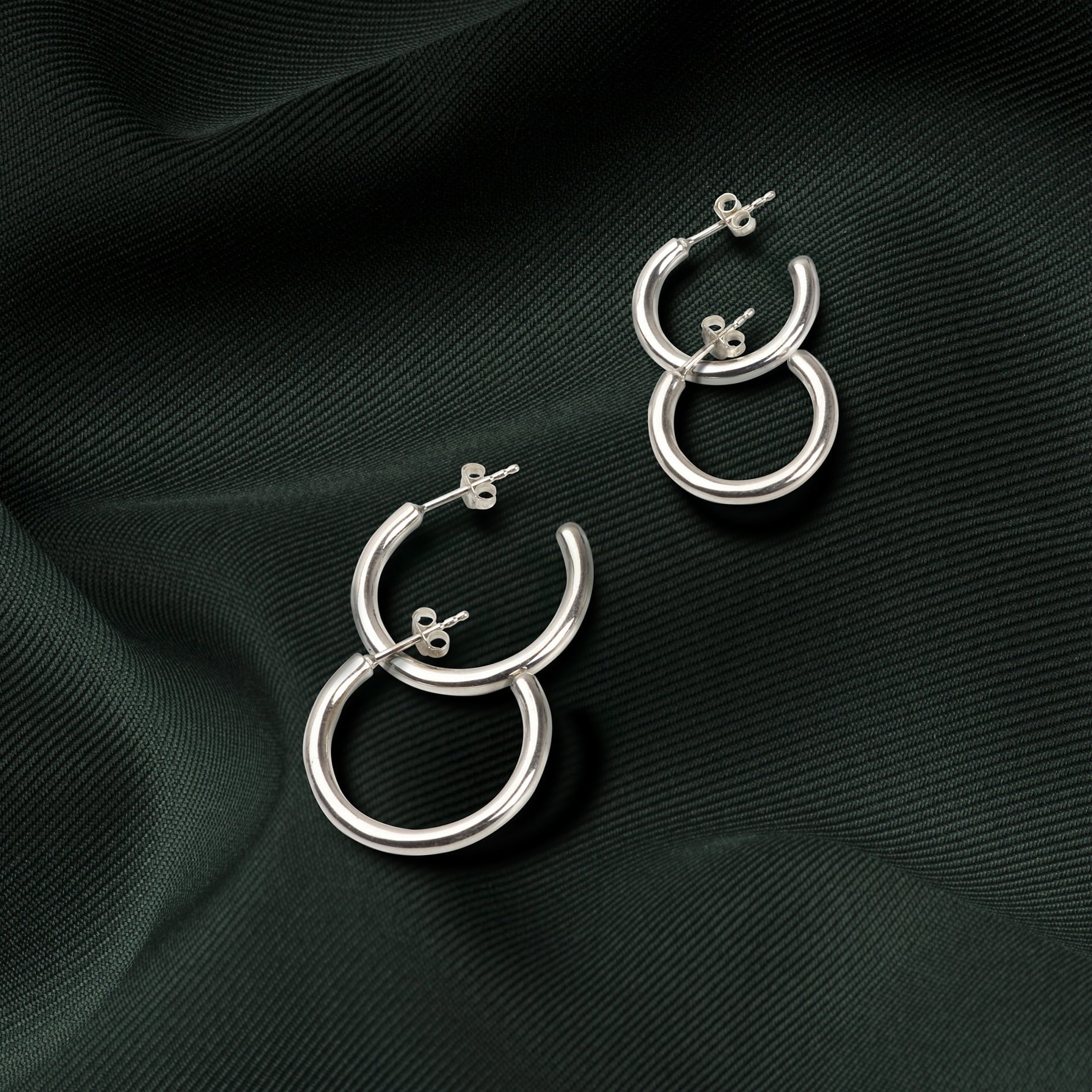 Plain Open Hoop Studs Earrings in Sterling Silver