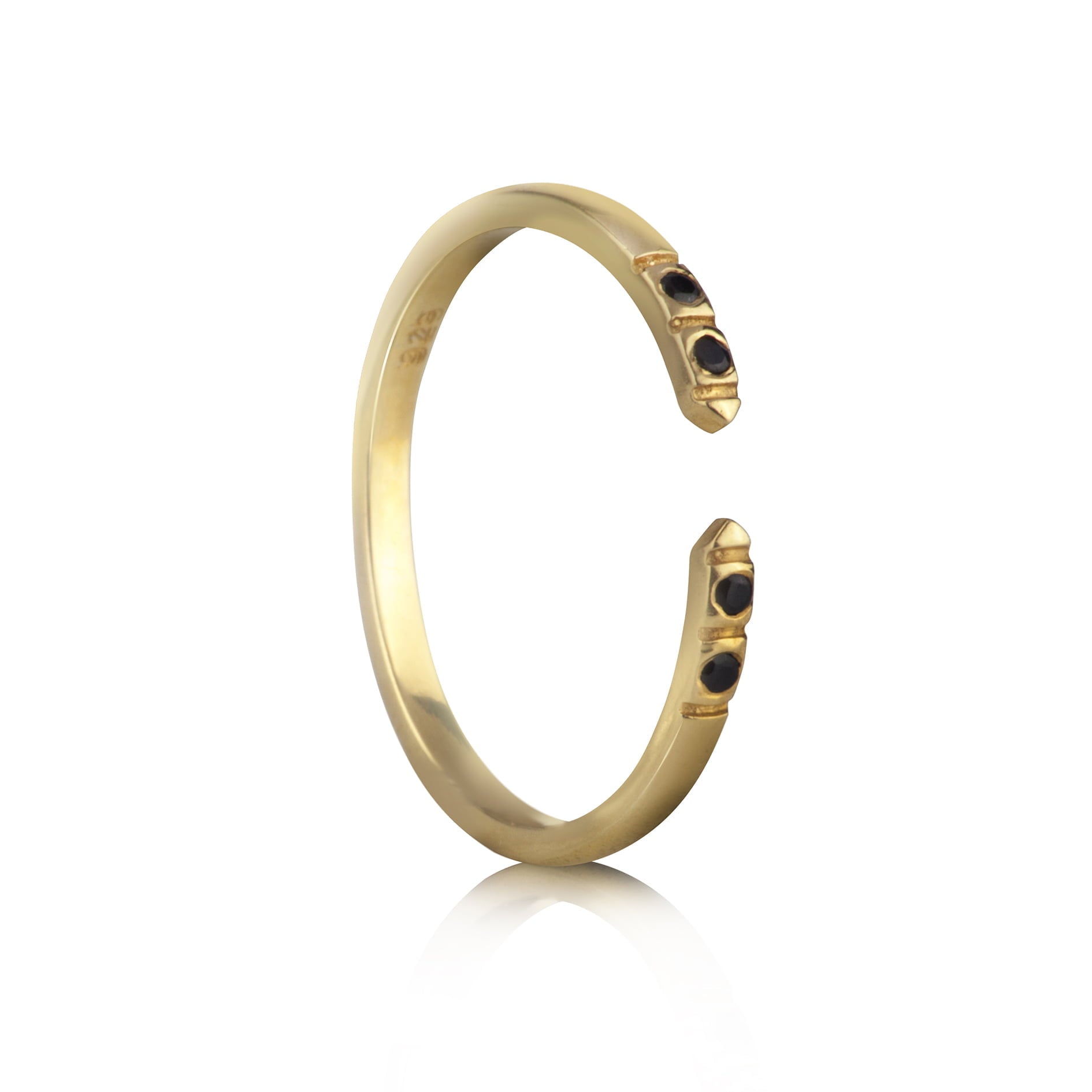 Adjustable Dainty Ring with Black Spinel in Gold Vermeil