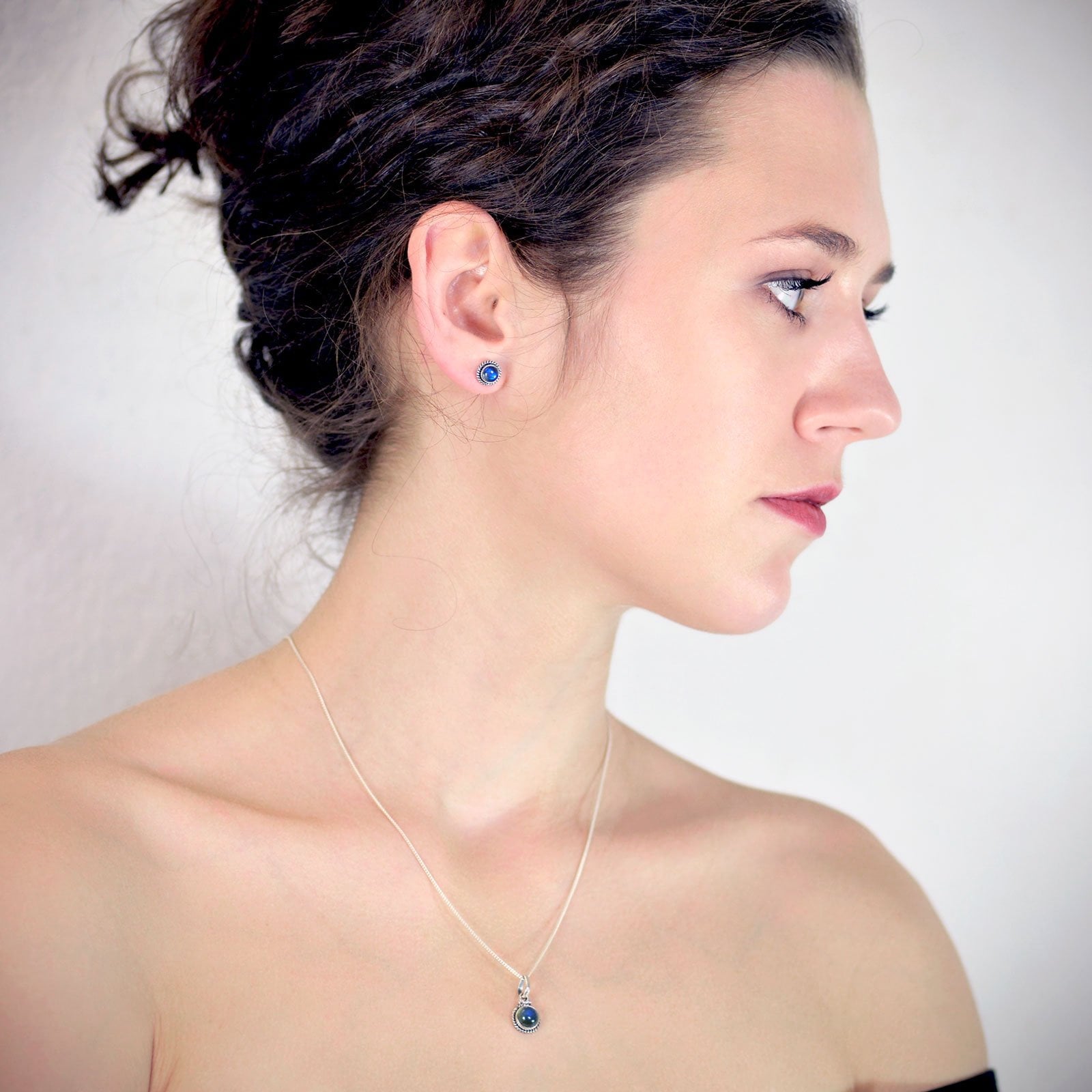 Twisted Wire Round Labradorite Jewellery Set in Sterling Silver