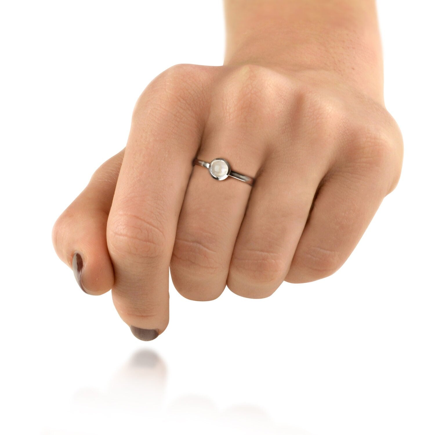 Round Moonstone Ring in Sterling Silver