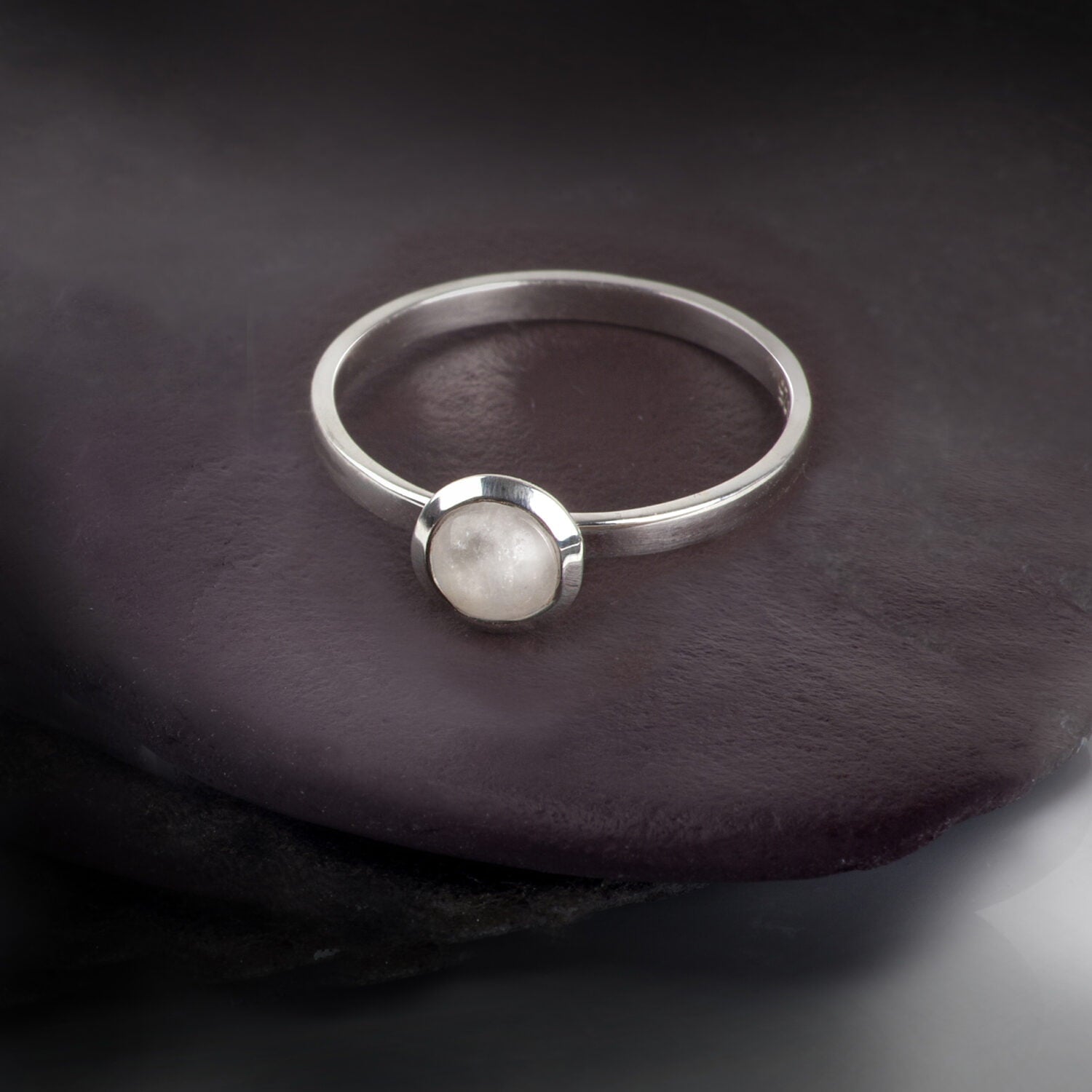 Round Moonstone Ring in Sterling Silver