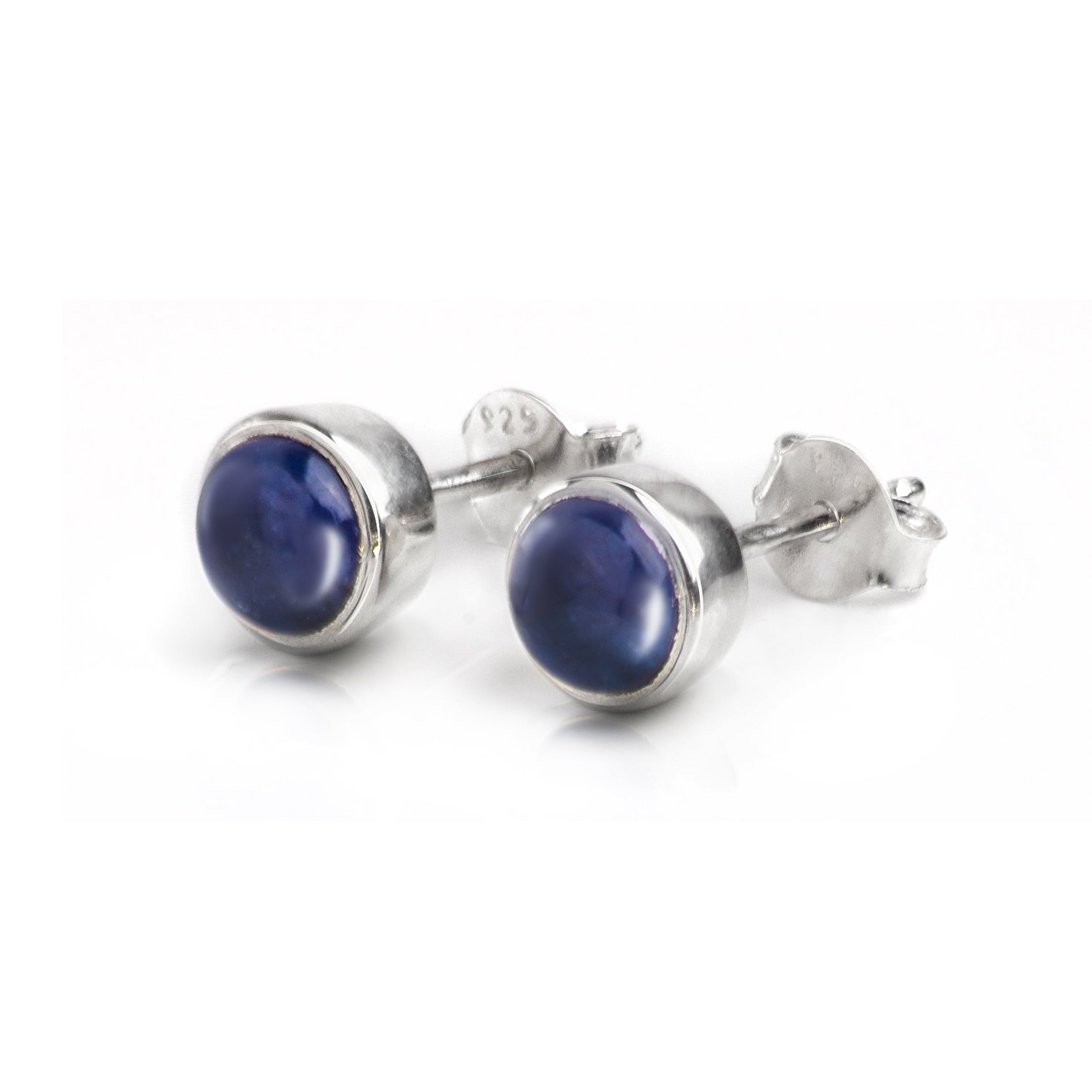 September Birthstone Earrings Studs with blue sapphire in silver