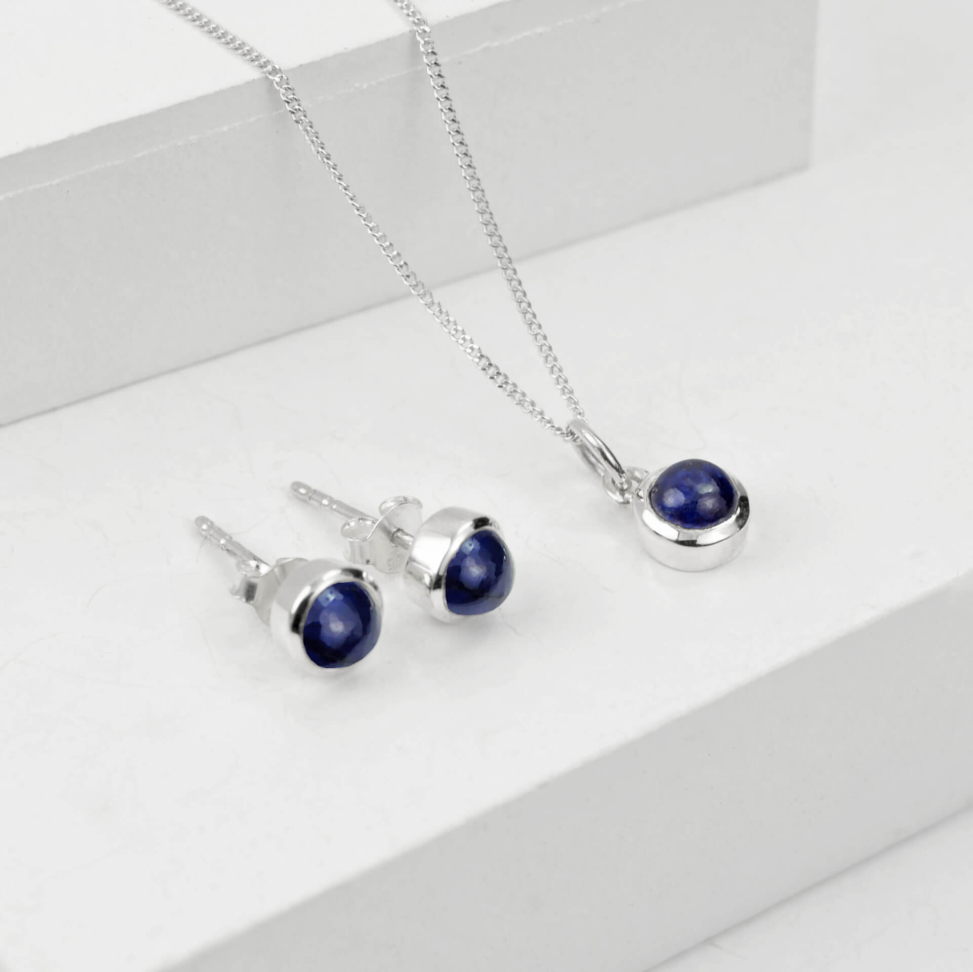 September Birthstone Jewellery Set with Blue Sapphire in Sterling Silver