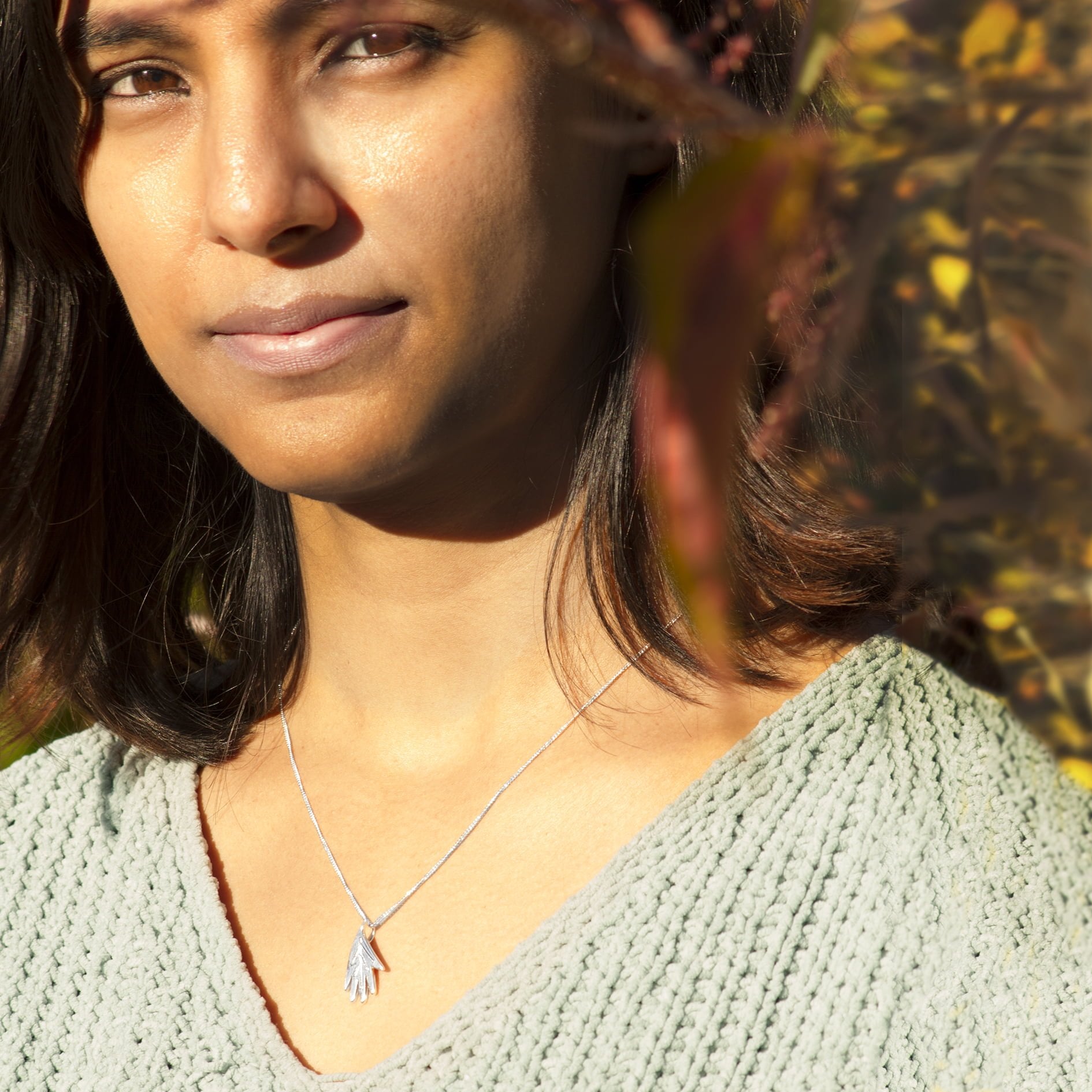 Small Oak Leaf Pendant Necklace In Sterling Silver and Gold Vermeil
