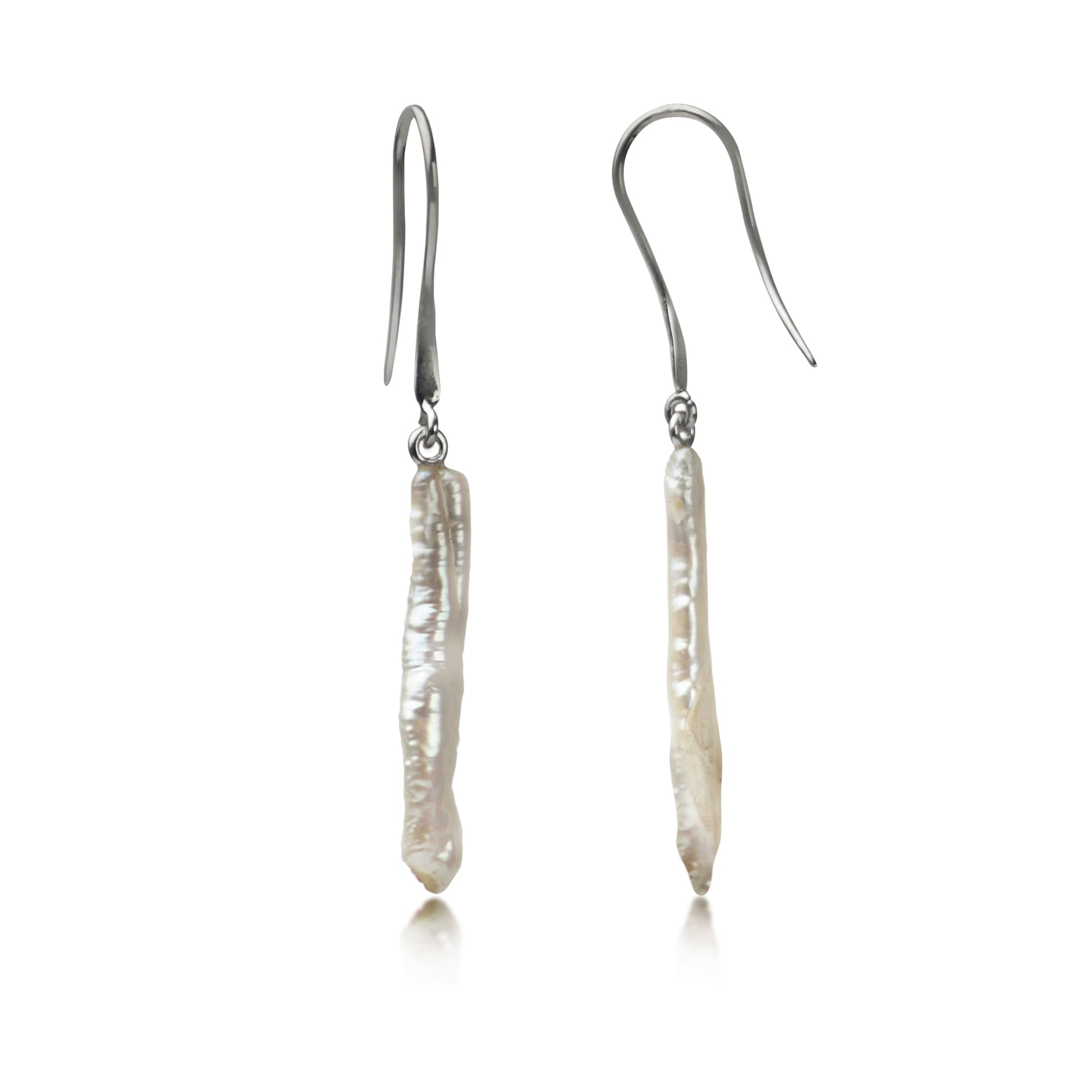 Thin Biwa Pearl Earrings in Sterling Silver