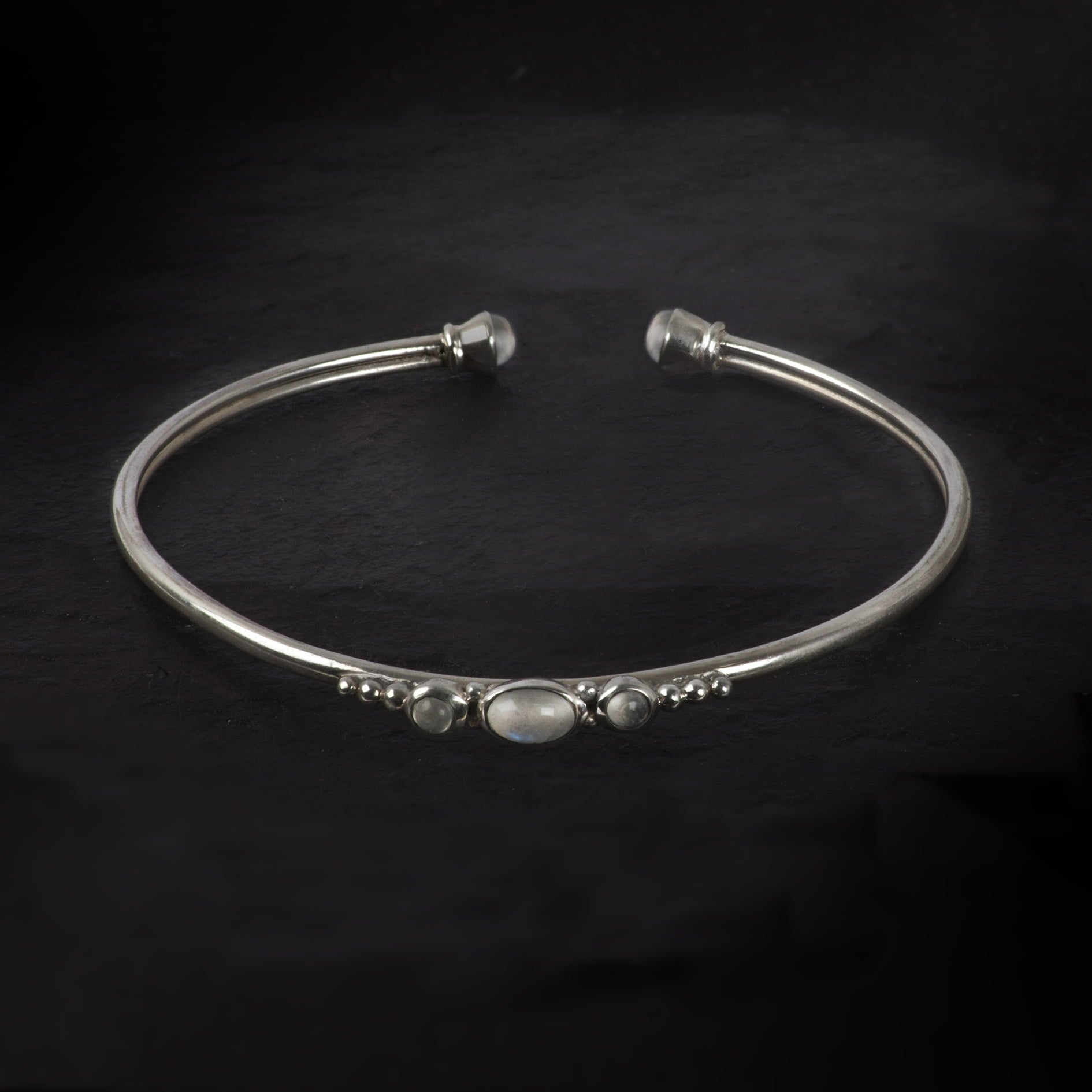 Silver Bangle Bracelet with Moonstone Gemstones