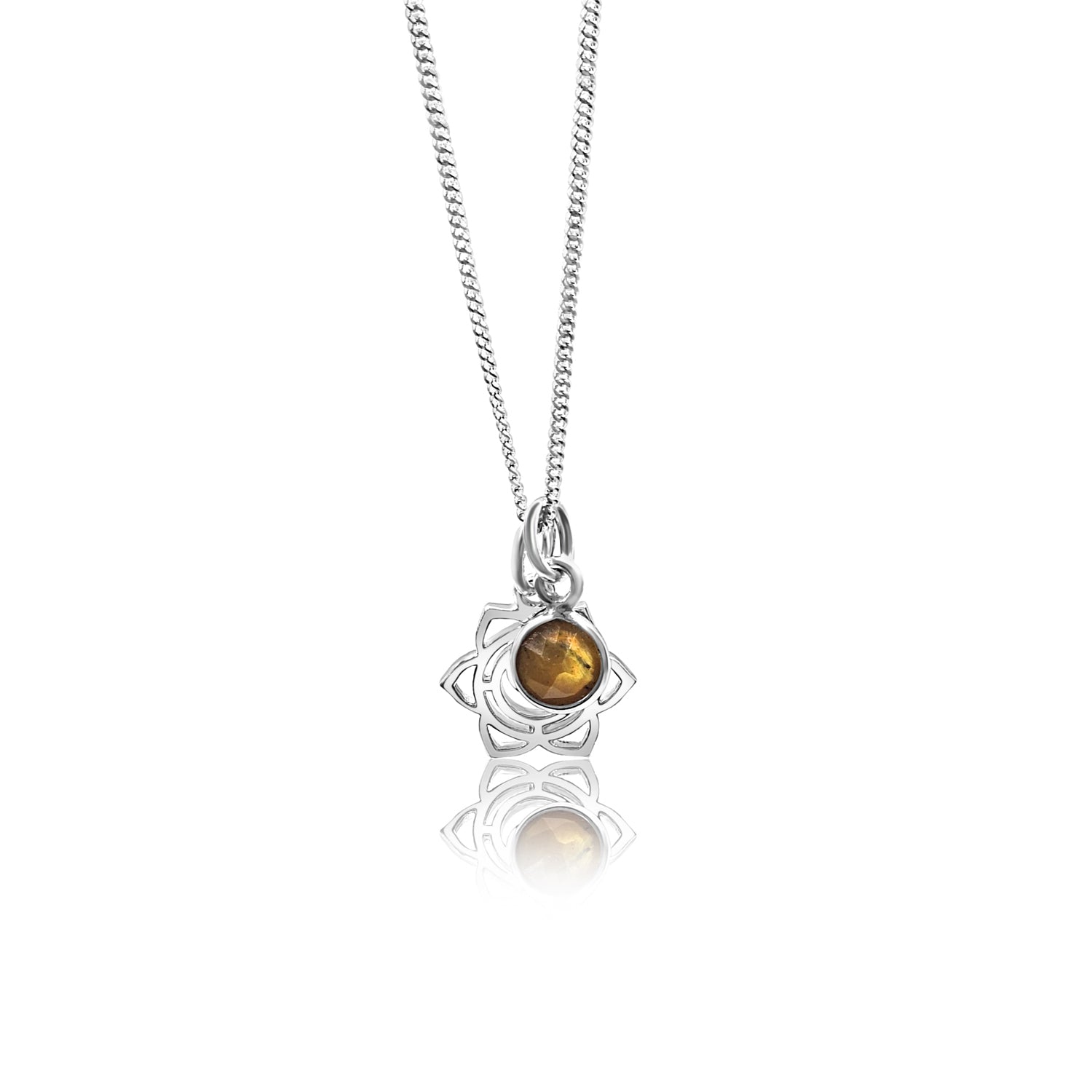 Sacral Chakra/Svadhishthana Chakra Charm Necklace In Sterling Silver - Tiger Eye