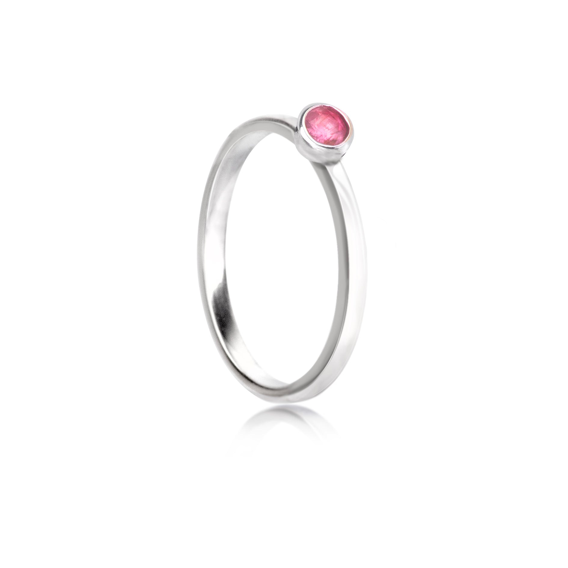 October Birthstone Stackable Ring with Pink Tourmaline Gemstone in Silver