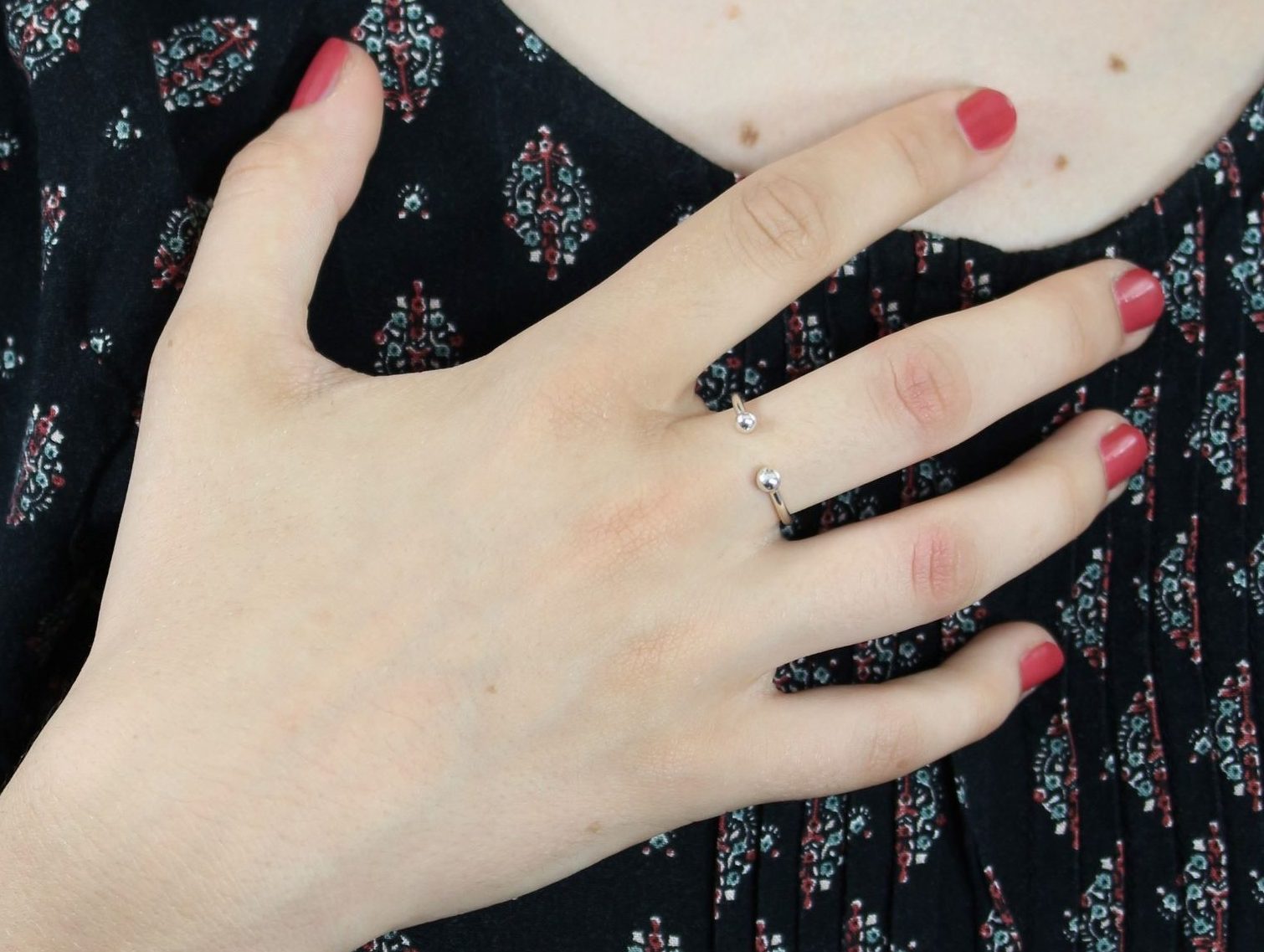 Adjustable Two Beads Ring in Sterling Silver