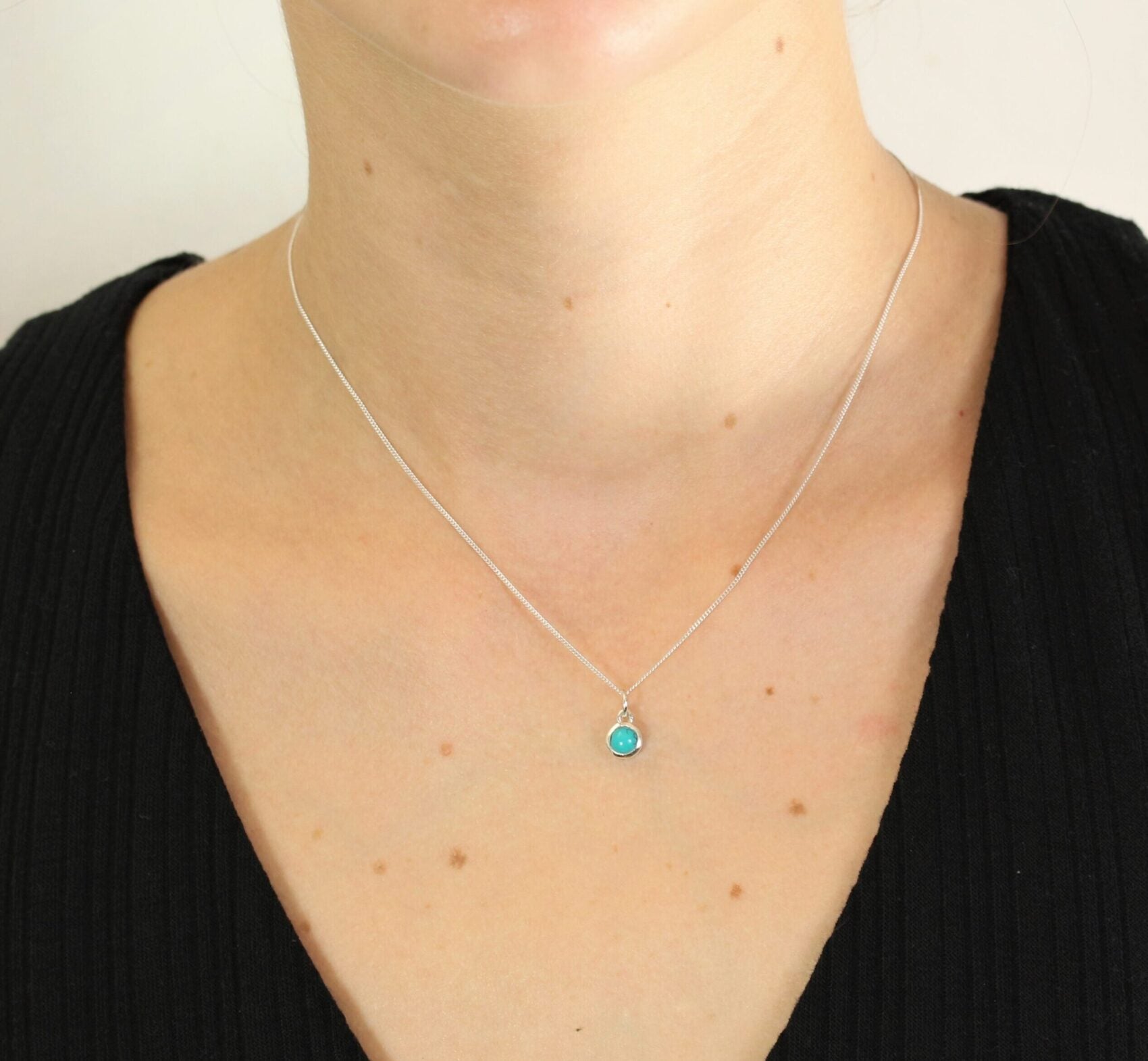 December Birthstone Necklace - Turquoise Gemstone Charm in Sterling Silver