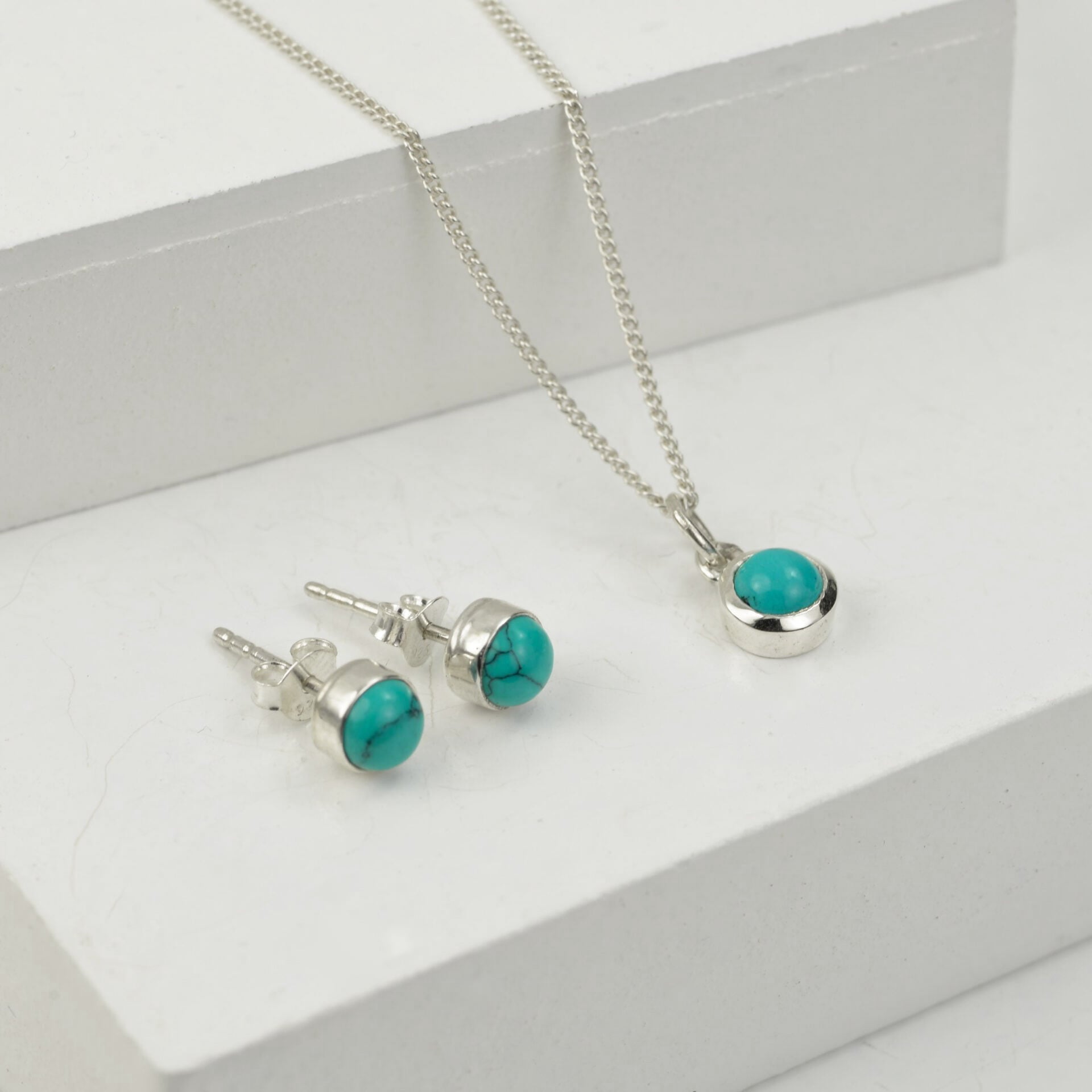 December Birthstone Jewellery Set Turquoise Earrings & Pendant Necklace