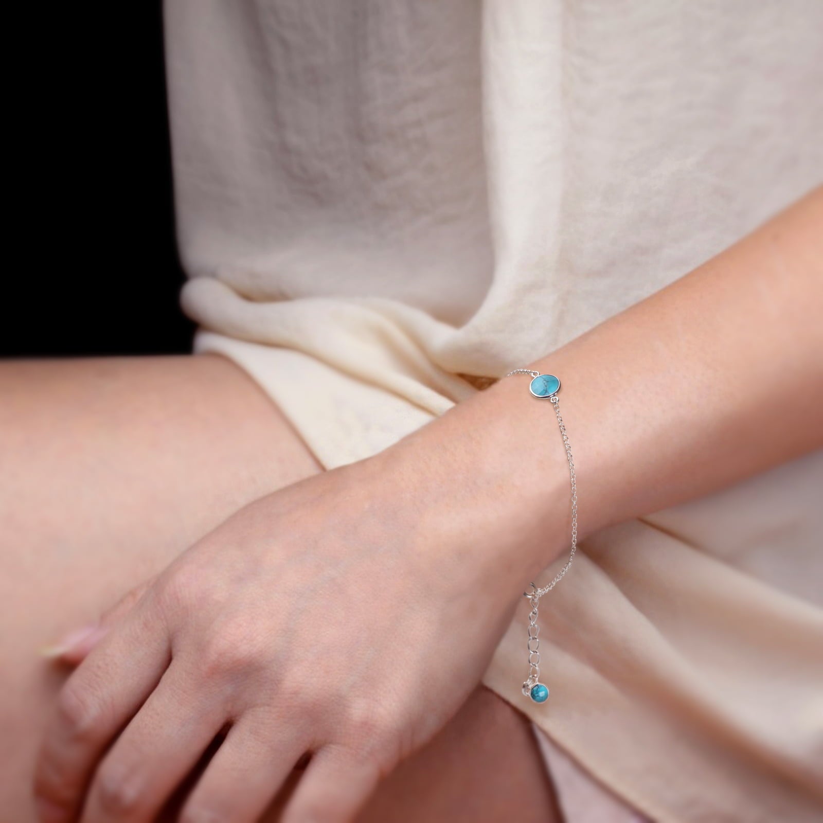 Turquoise Chain Bracelet In Sterling Silver