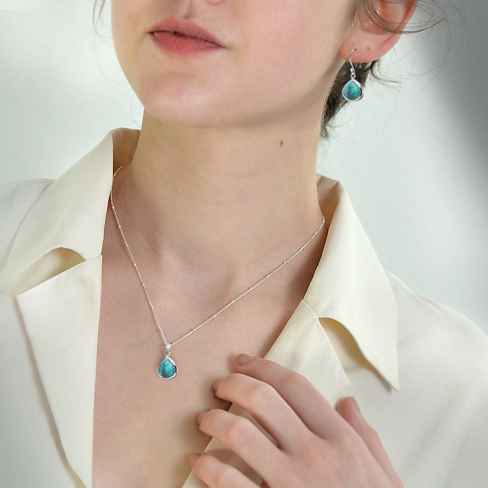 Pear-Shaped Turquoise Earrings in Sterling Silver