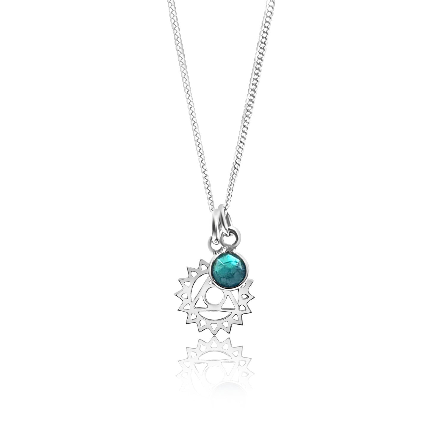 Throat Chakra/Vishuddha Chakra Charm Necklace In Sterling Silver - Turquoise