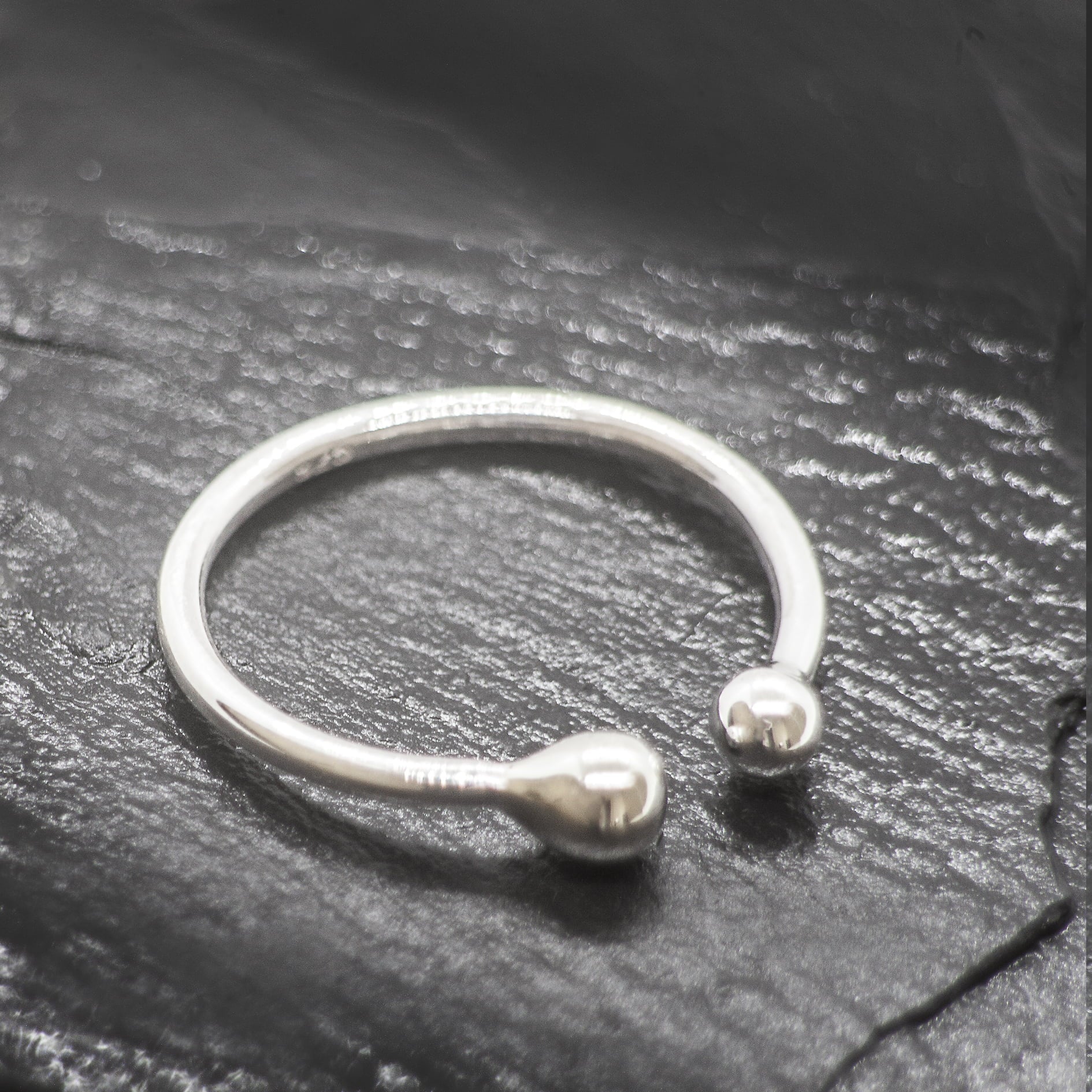 Adjustable Two Beads Ring in Sterling Silver